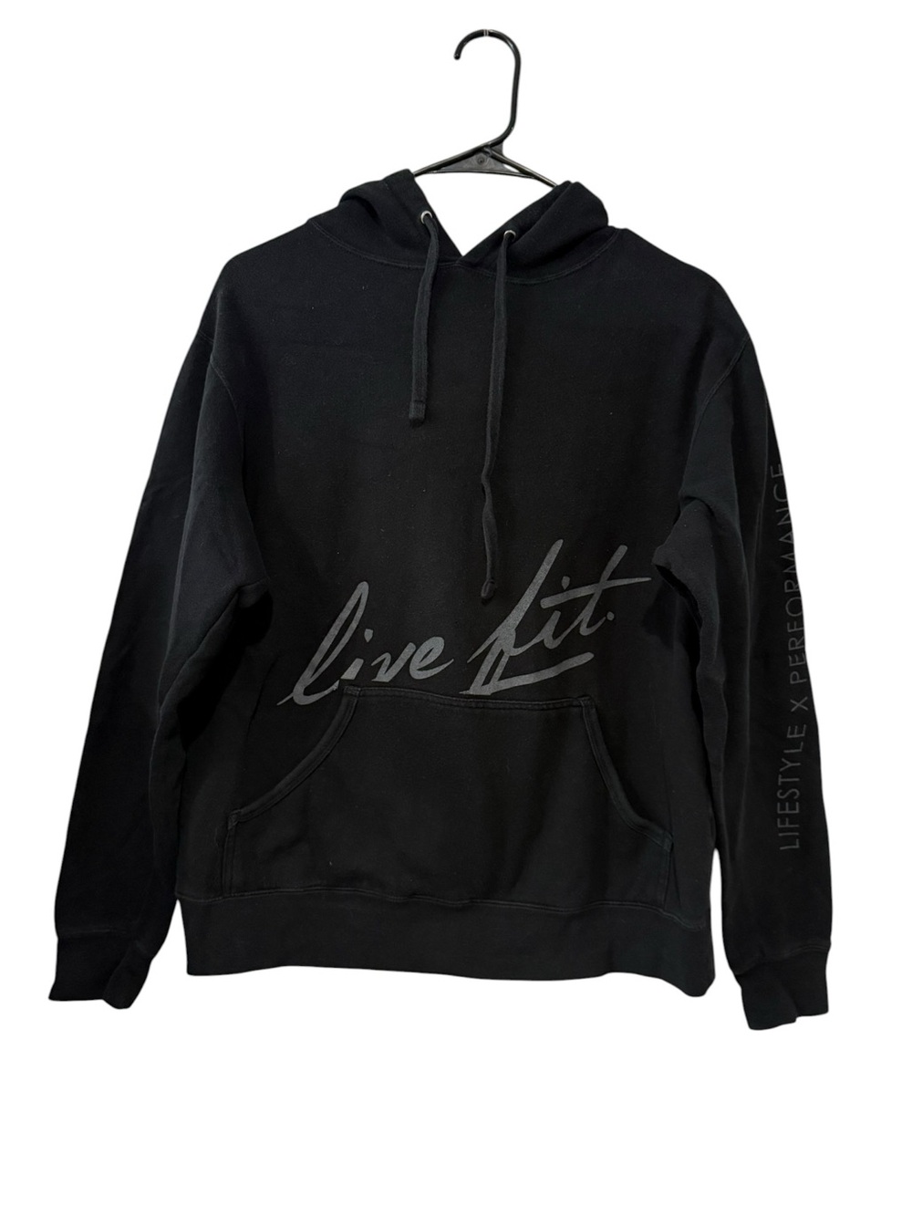 Live Fit Apparel Medium Black Graphic Hoodie Sweatshirt Cotton Blend Gym